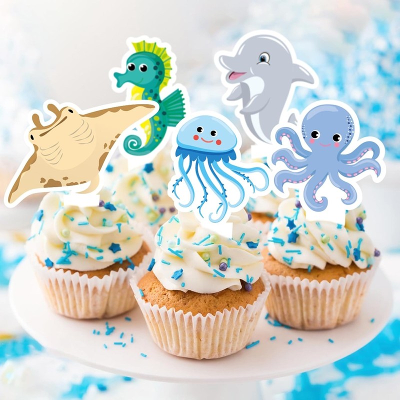 36PCS Under the Sea Cupcake Toppers - Cute Cartoon Ocean Sea Animals Cake Topper gallery