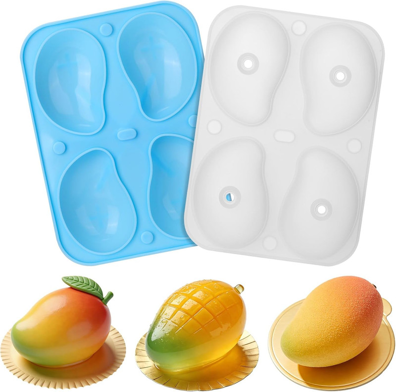 3D Mango Shape Cake Mold – 4 Cavity Fruit Pudding Mango Silicone Molds for Bakin