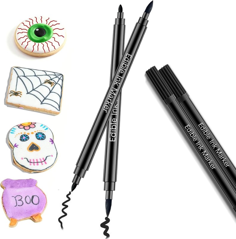 Black Edible Markers for Cookie Decorating – 2pcs Black Food Coloring Pen Double