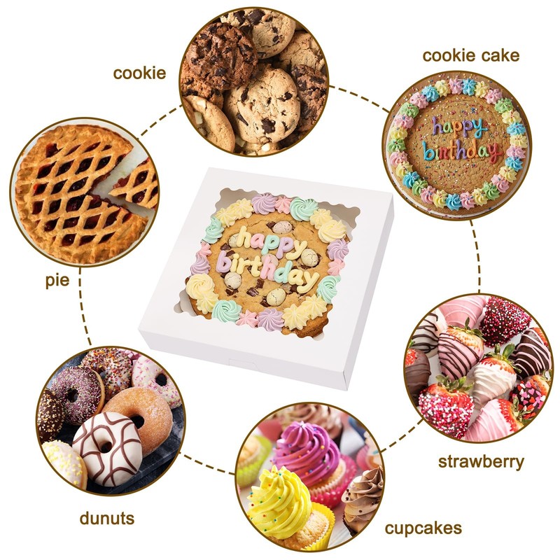 25pcs Pie Boxes, 12x12x2.5 White Bakery Boxes with Window, Auto-Popup Cookie ... gallery