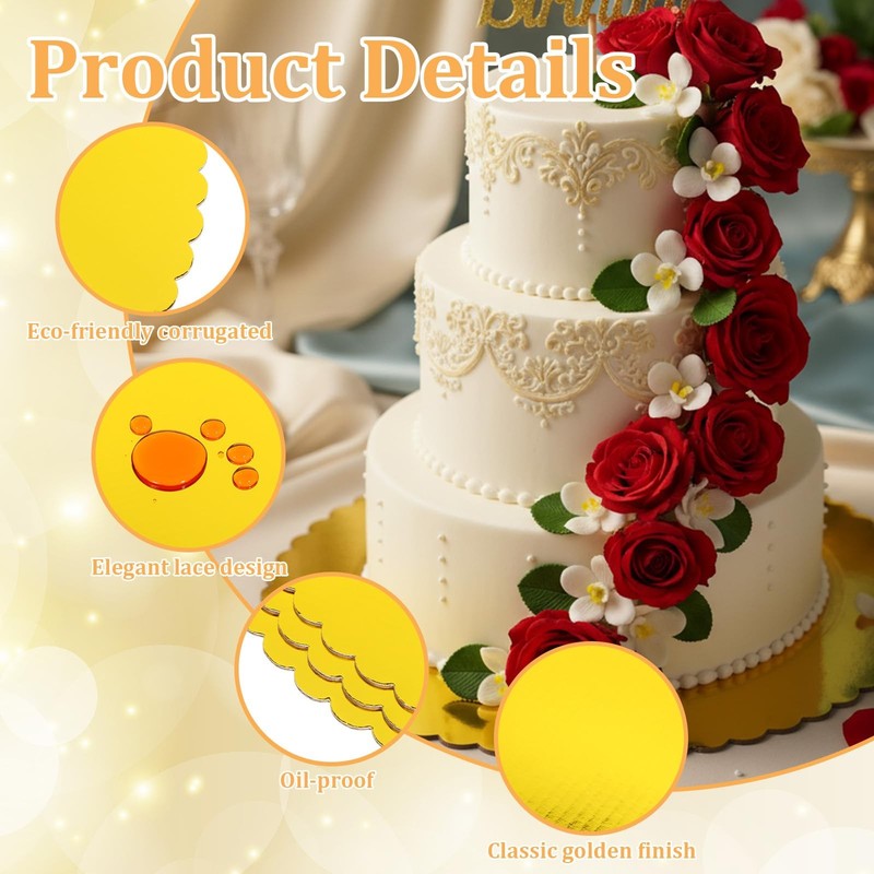 50 Pcs 12 Inch Gold Cake Board Rounds, Disposable Scalloped Edge Cake Cardboa... gallery