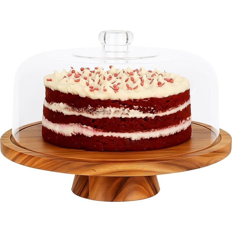 6 in 1 Acacia Wood Cake Stand with Lid Multiuse Wooden Cake Stand Acrylic gallery