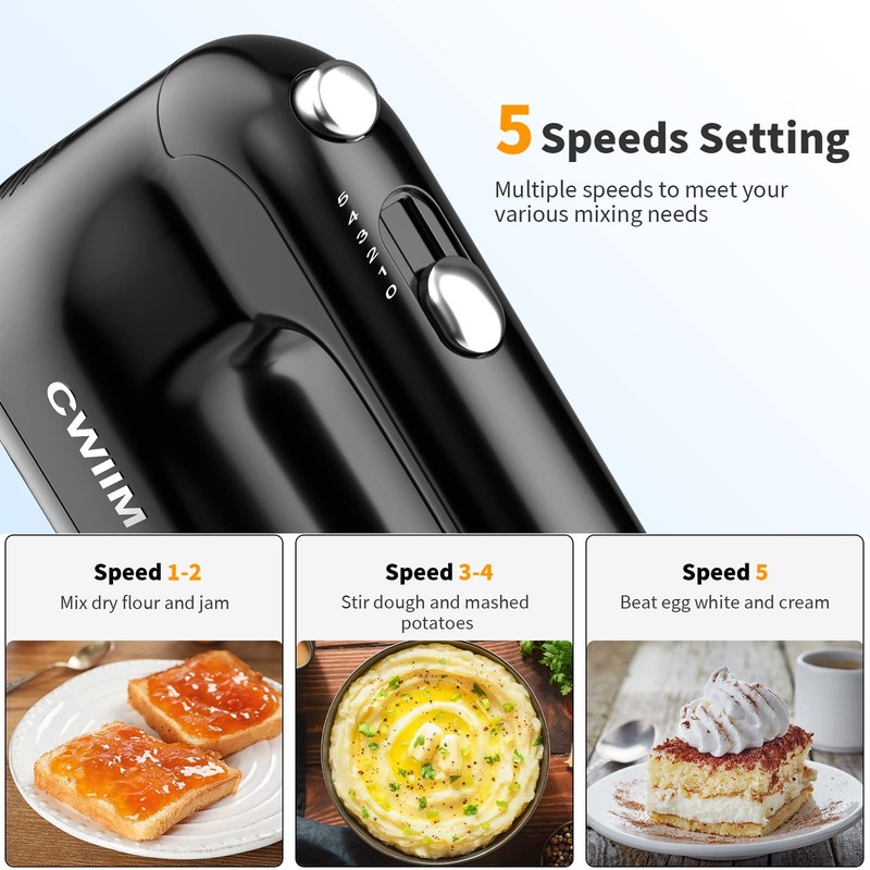 5-Speed Electric Hand Mixer with 5 Stainless Steel Accessories Whisk, Food Be... gallery