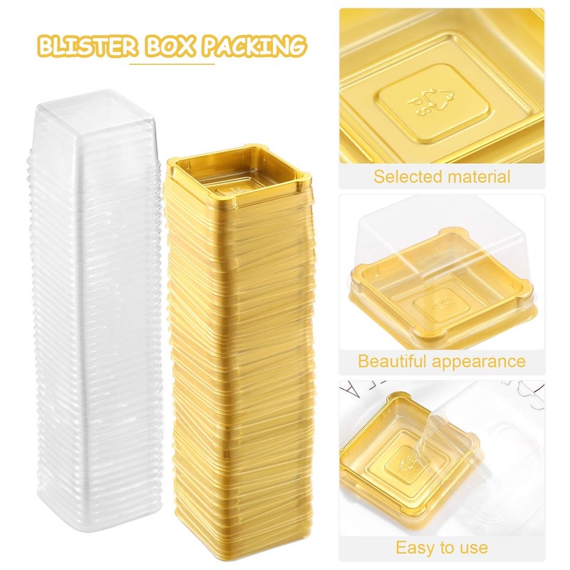 50 PCS Gold Plastic Square Mooncake Boxes Small Clear Container 2.16x1.85x1.57In gallery
