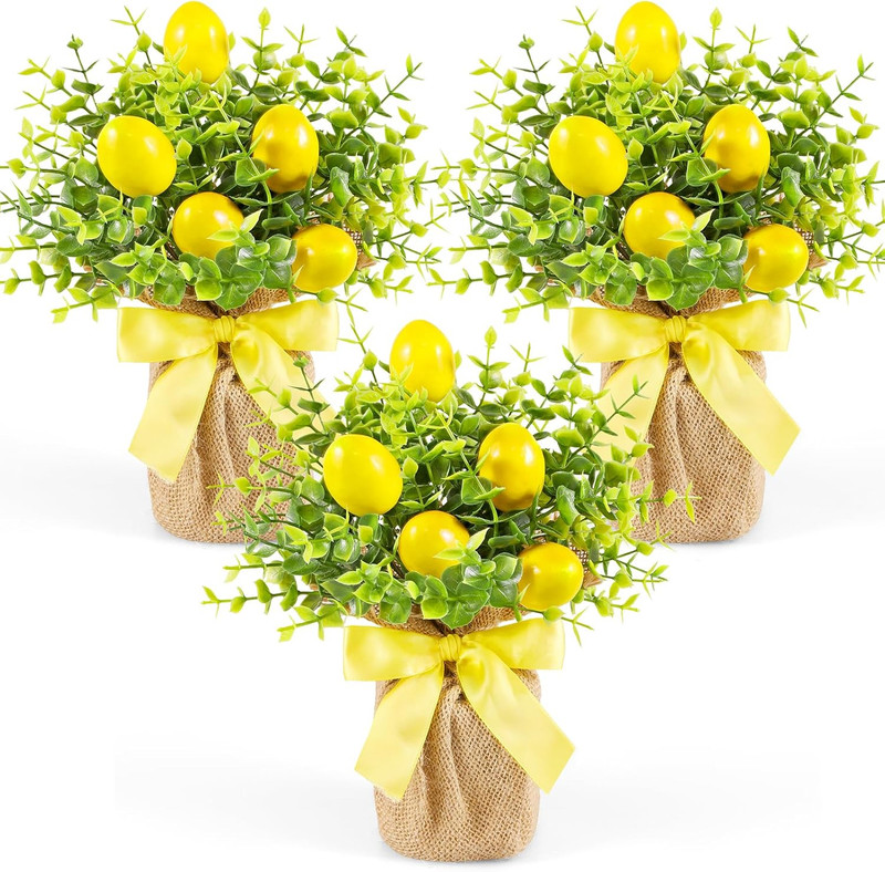 3 Pack Artificial Potted Lemon Flowers Plastic Faux Lemons in Small Burlap Bag V gallery