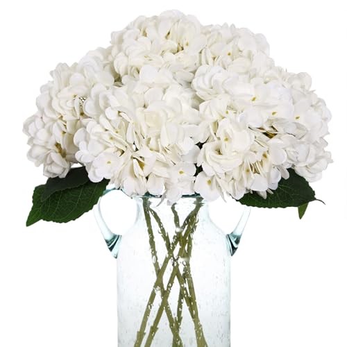 6pcs Hydrangea Artificial Flowers Silk Fake Hydrangeas Faux Hydrangea White