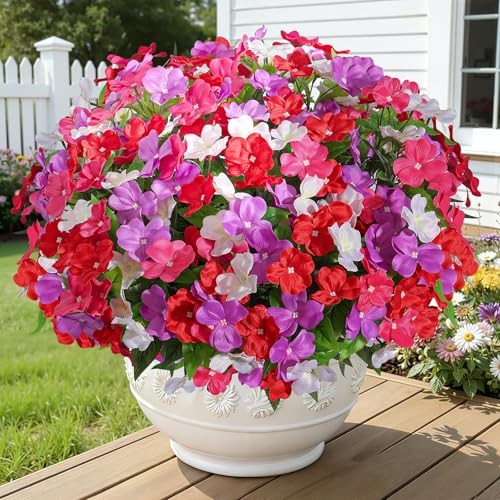 Bundles Artificial Impatiens Flowers Faux Silk Plant for 8 Redwhitepurplerosy gallery