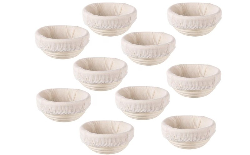 10 Pack Round Banneton Proofing Baskets w/ Reusable Cotton Liners 4in gallery