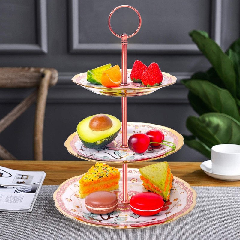 15 Inches 3-Tier Cupcake Red Stand Hardware Fittings, Metal Mold Round Holder... gallery