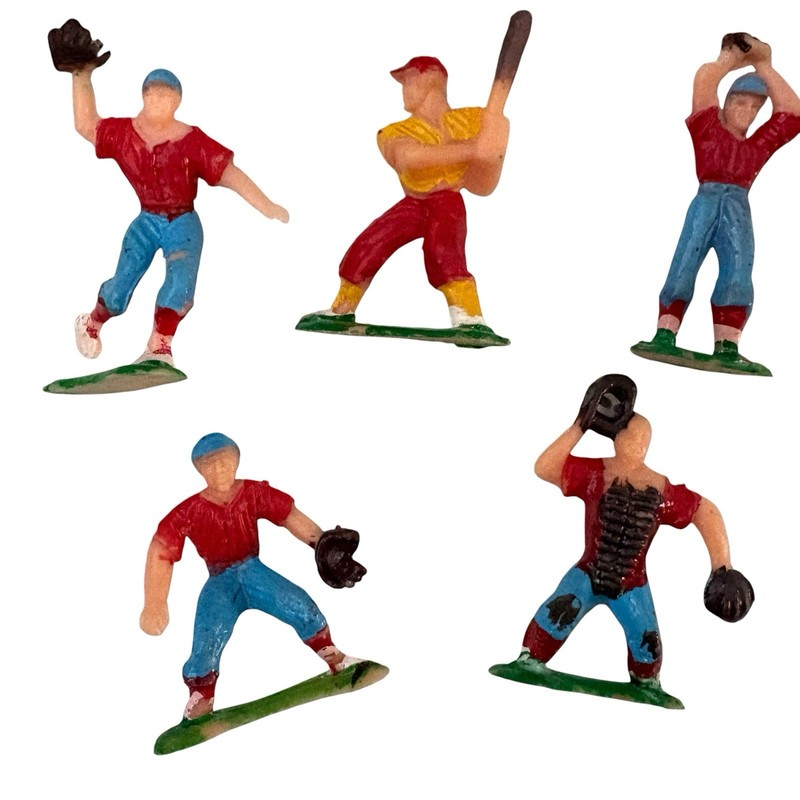 Vintage Baseball Players Cake Toppers 1950s Hong Kong Plastic Party Decor Lot 6 gallery