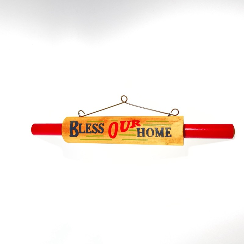 Kitchen “Bless Our Home” Wooden Rolling Pin Sign 17”