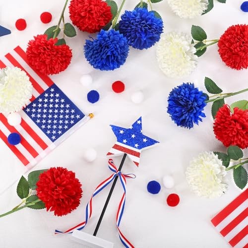 12 Pcs Artificial Chrysanthemums Flowers Patriotic Flower, 4th of July Fake gallery