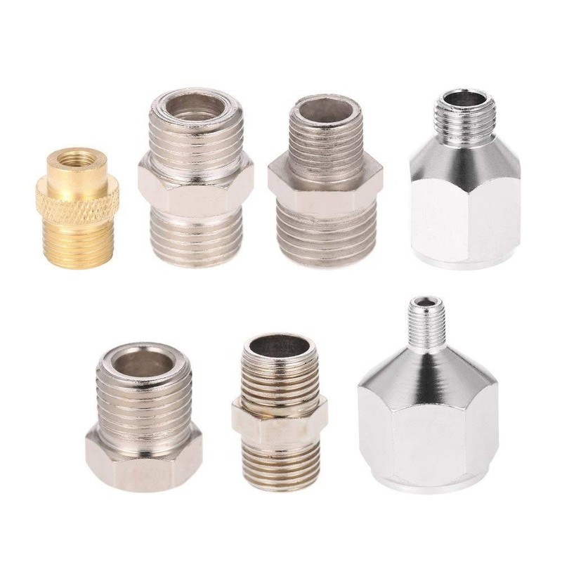 Professional 7pcs Airbrush Adaptor Kit Fitting Connector Set 1/8 Inch, Silver