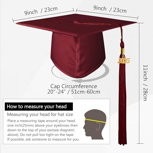 Matte Graduation Cap with 2025 Tassel for High School & One Size Maroon gallery