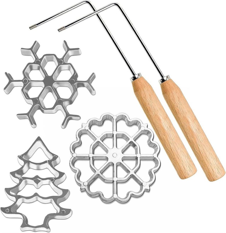 3 Rosette Iron Mold Set Cooking Stamp Maker Kit Aluminum Alloy Interchangeable