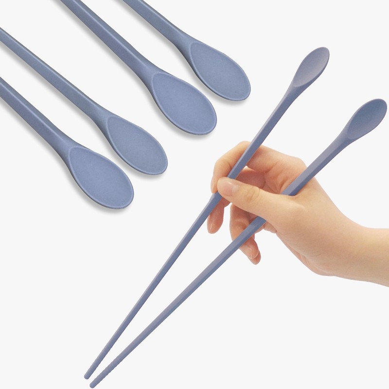 Reusable Long Silicone Cooking Chopsticks with Spoon 12 Inches 2 Pairs Set, D…