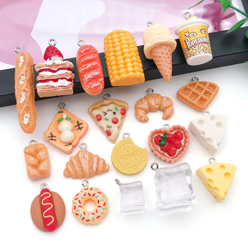 Realistic Food Charms, 5/20 Pcs Resin Popcorn Burger Cake Ice Cube Miniatures fo gallery