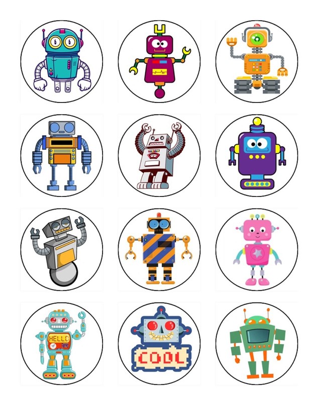 Robot Edible Cake Toppers Wafer Birthday Cake Robot Decorations (3 Sizes) gallery