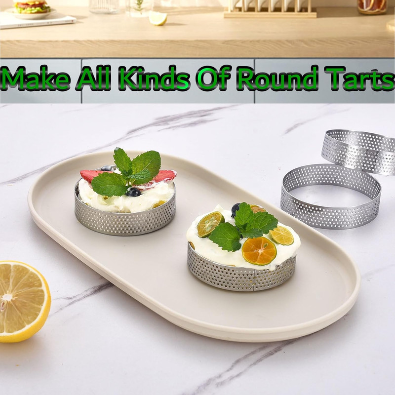 12Pack Tart Rings 3.15 Inch Perforated Tart Ring Stainless Steel, Round Mousse C gallery