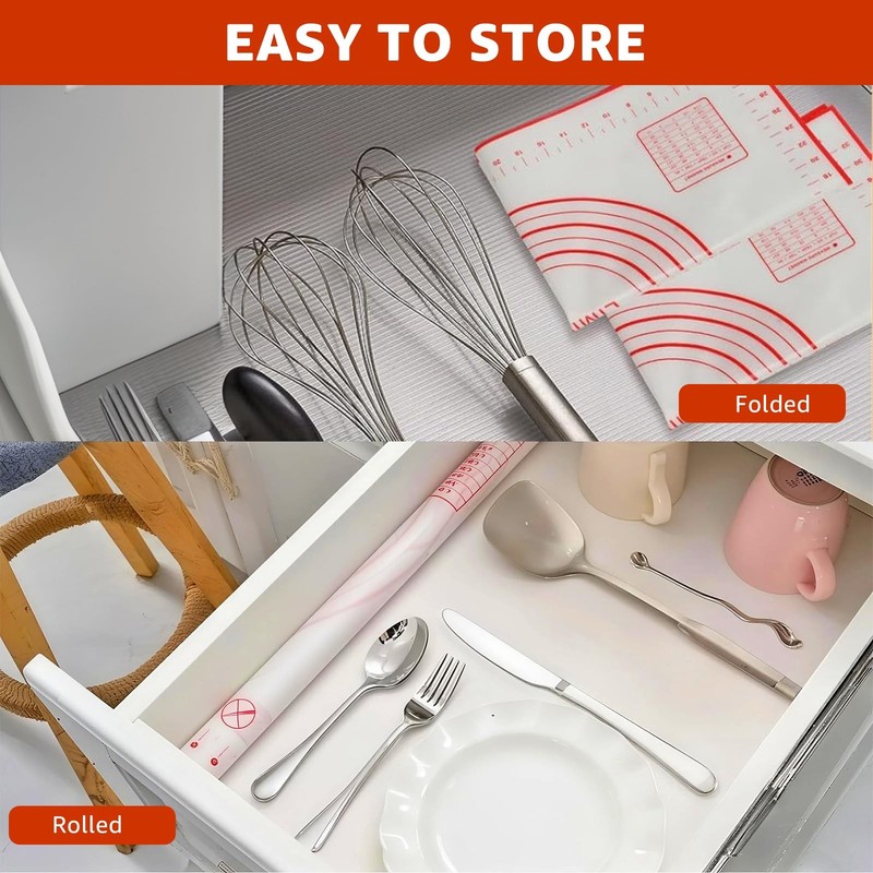 Silicone Baking Mat - 0.7mm New Upgraded Non-slip and 24"L x 16"W, Red gallery