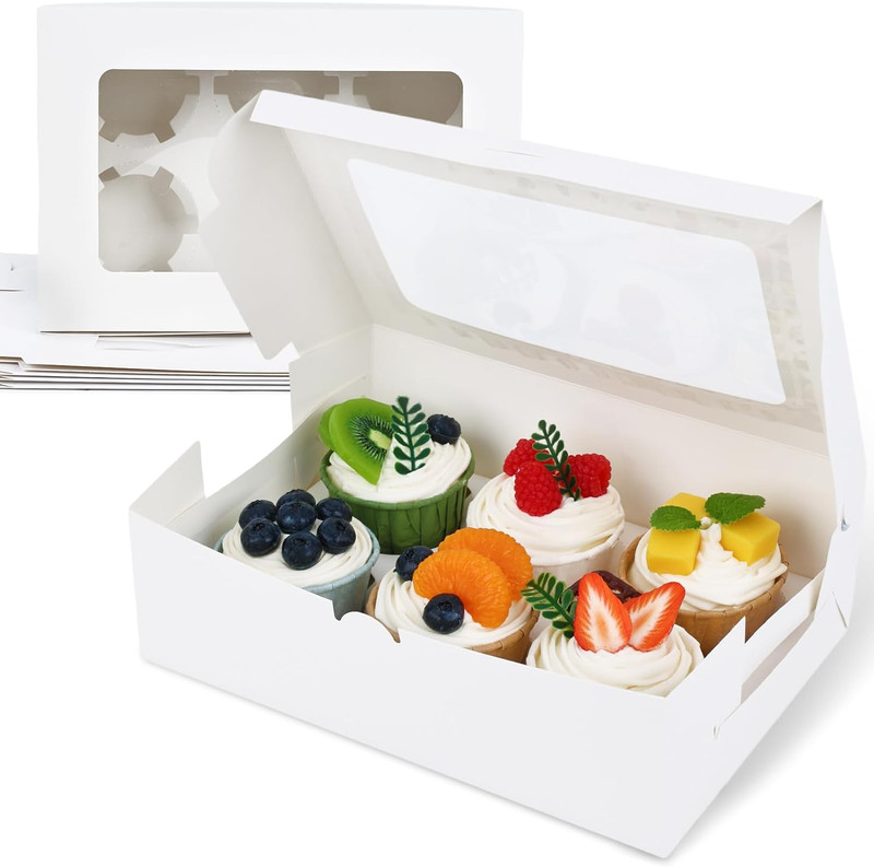 6PCS White Cupcake Containers, 6 Count with Window Boxes Holding 36 Pastry Box f