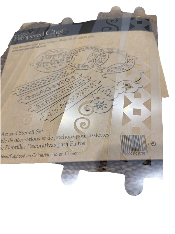 Pampered Chef #1536 Cake Stencil Set of 7 Patterns Balloons Borders Star Heart gallery