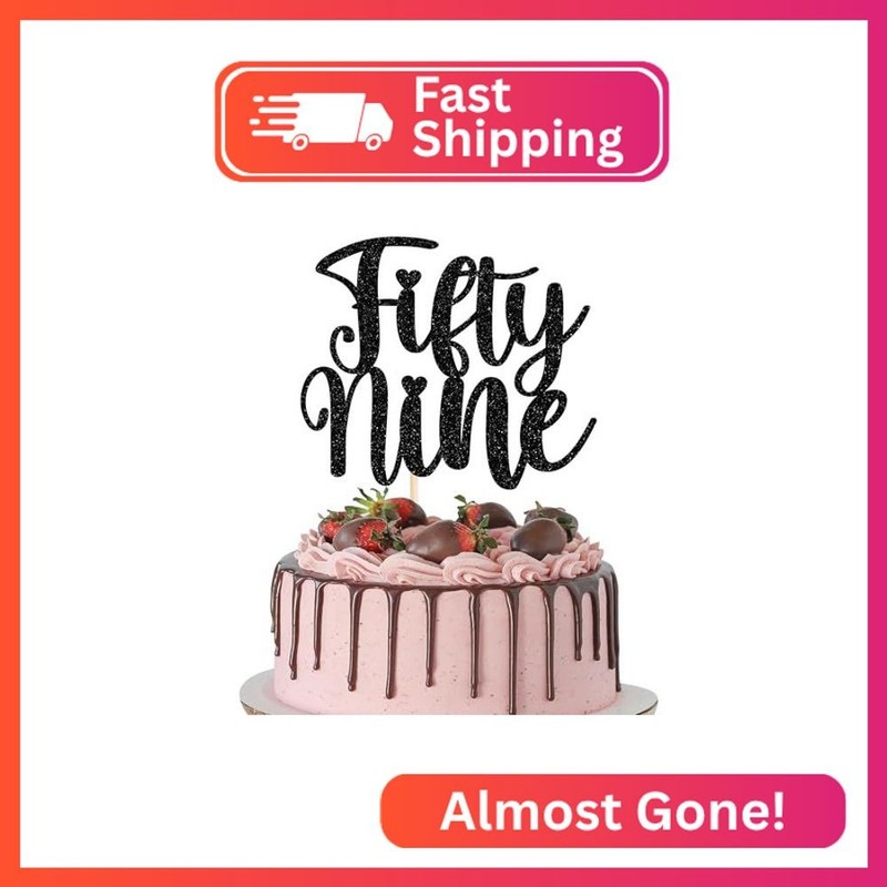 Rsstarxi 1 Pack Fifty Nine Birthday Cake Topper, 59th Birthday Cake Topper, Blac
