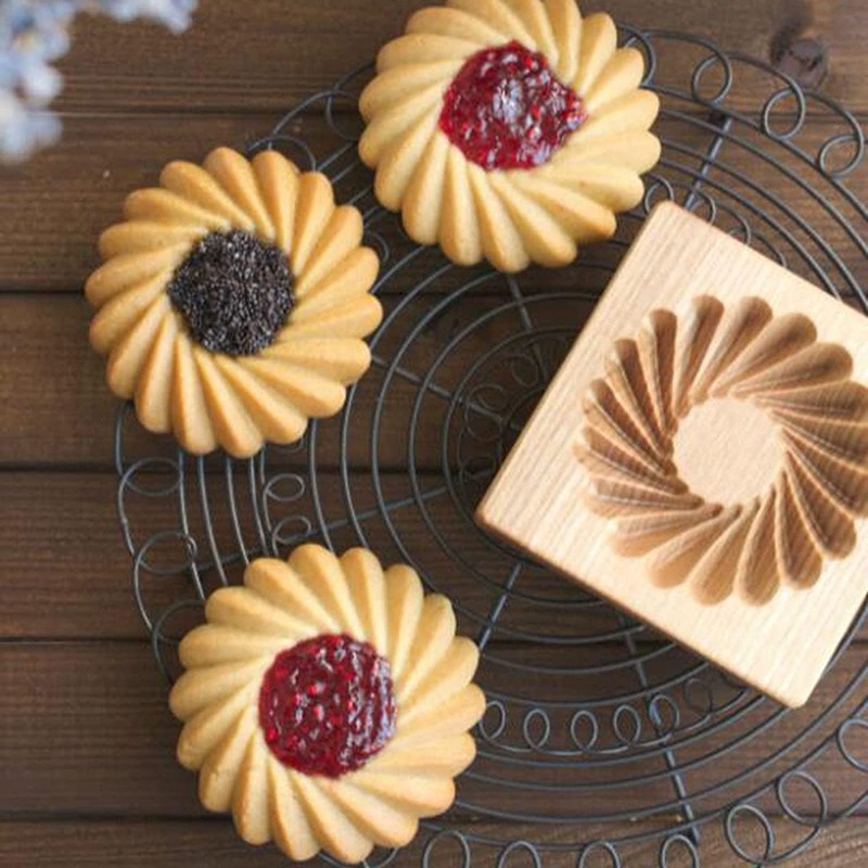 Carved Wooden Rotary Cookie Mold Rotary Flower-C for Springerle Marzipan Pryanik gallery