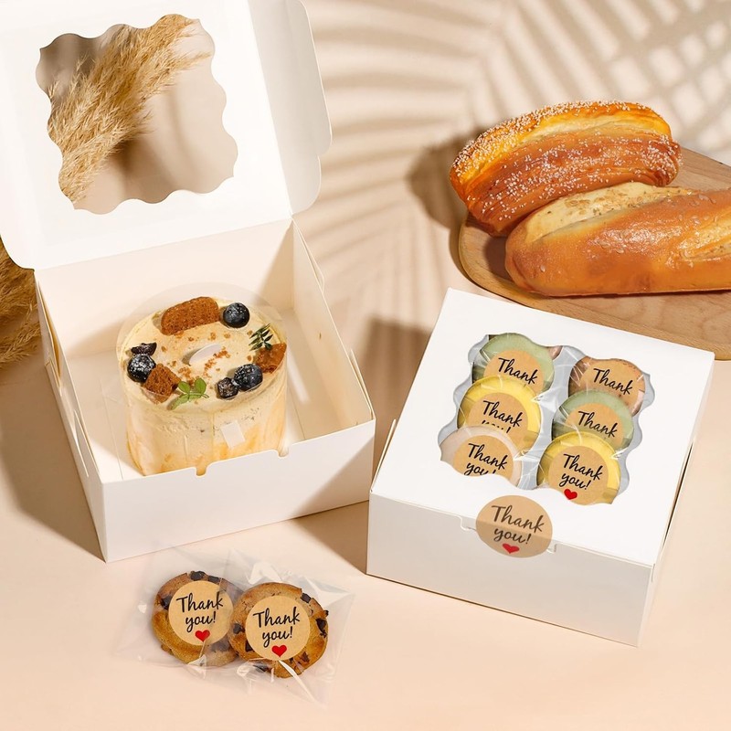 12 Pcs Cookie Boxes W/ Window 6x6x3 Inches White Bakery Boxes Treat Boxes W/ 50 gallery