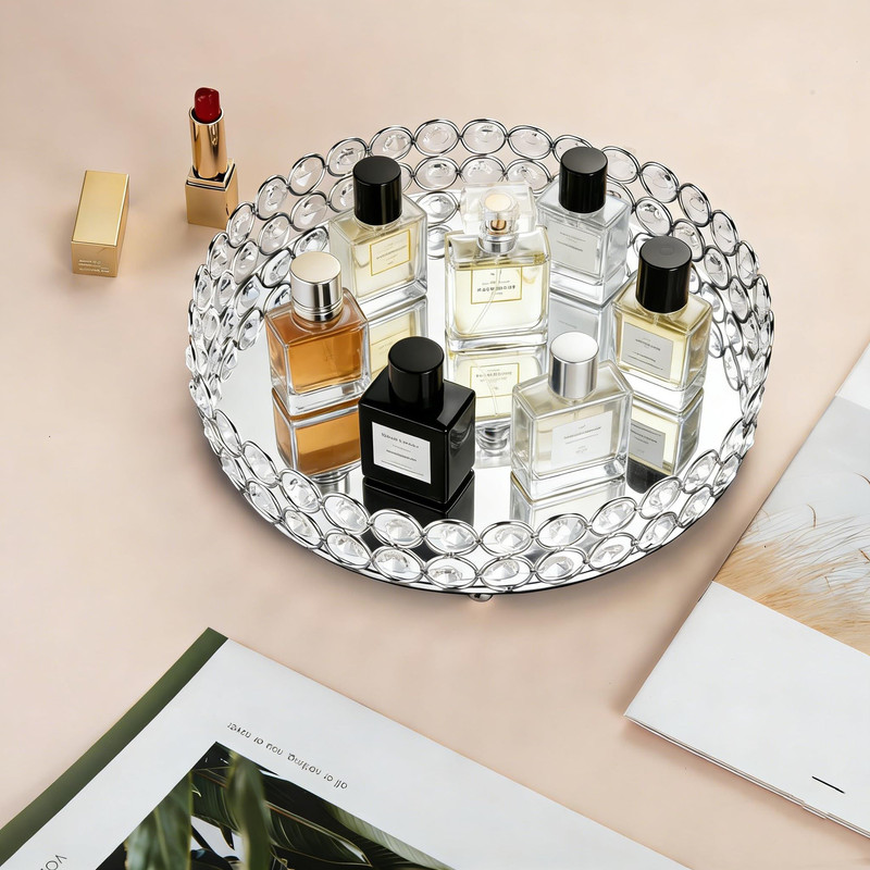 Feyarl Crystal Perfume Tray Cosmetic Makeup Vanity Jewelry 10.6", Silver gallery