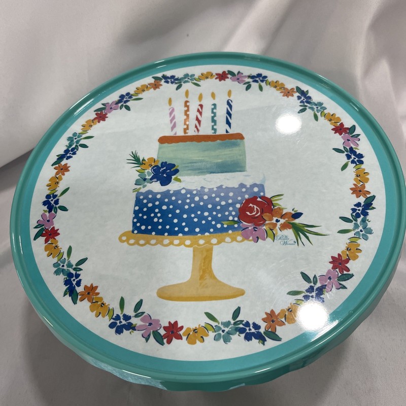 Pioneer Woman 2018 Plastic Birthday Cake Stand 10 3/4" X 6" Blue Base Multi Top gallery