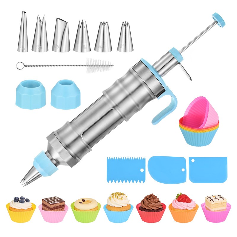 Dessert Decorating Set with Piping Tips/Cupcakes/Brush for Baking, Blue