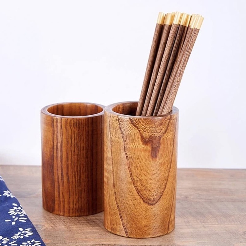 Solid Wood Chopstick Tube Kitchen Utensils Organizer Pen 5.11x3.54x3.54 Inch gallery
