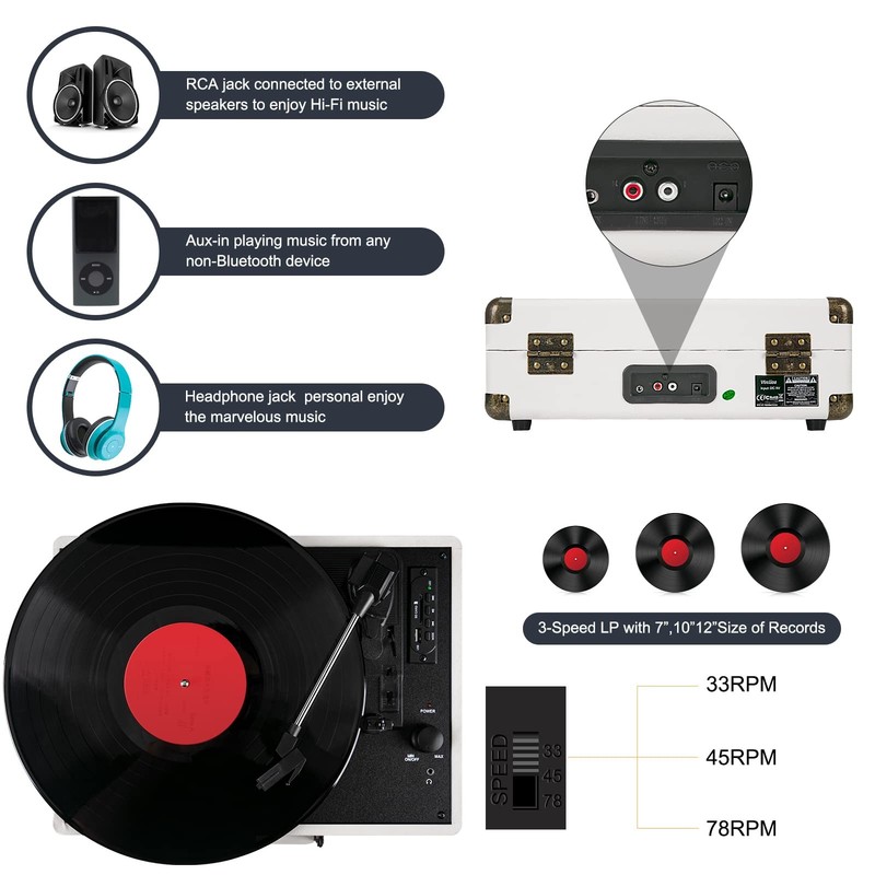 Vinyl Record Player Bluetooth And Built-In Speakers 3-Speed Portable Turntable gallery