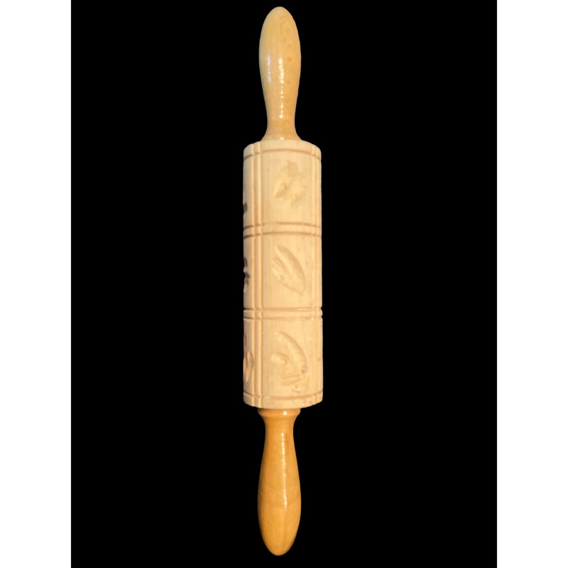 West Germany Springerle Rolling Pin Cookie Biscuit Cutter 16 Patterns 14” Wood gallery