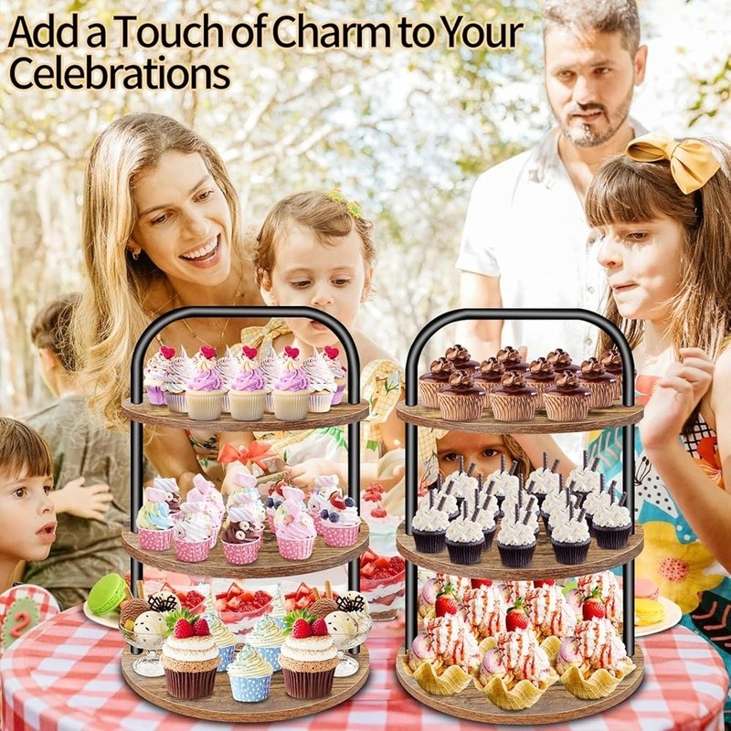 Rustic Tiered Dessert Stand Set Non-Stick Display Weddings Parties Events New gallery
