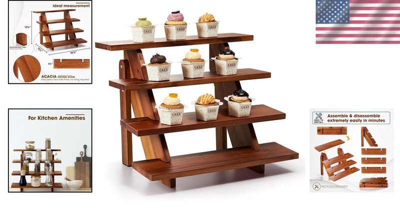Versatile 4-Tier Wooden Cake Stand - Eco-Friendly Acacia for Decorative Tables gallery