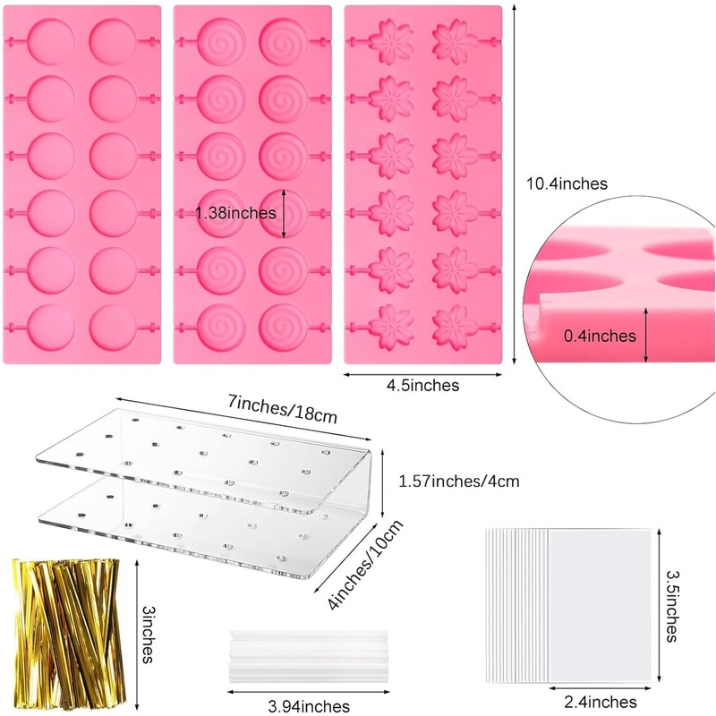 Silicone Lollipop Molds Kit 304 PCS Pink Candy Molds with 100 Sticks Bags gallery