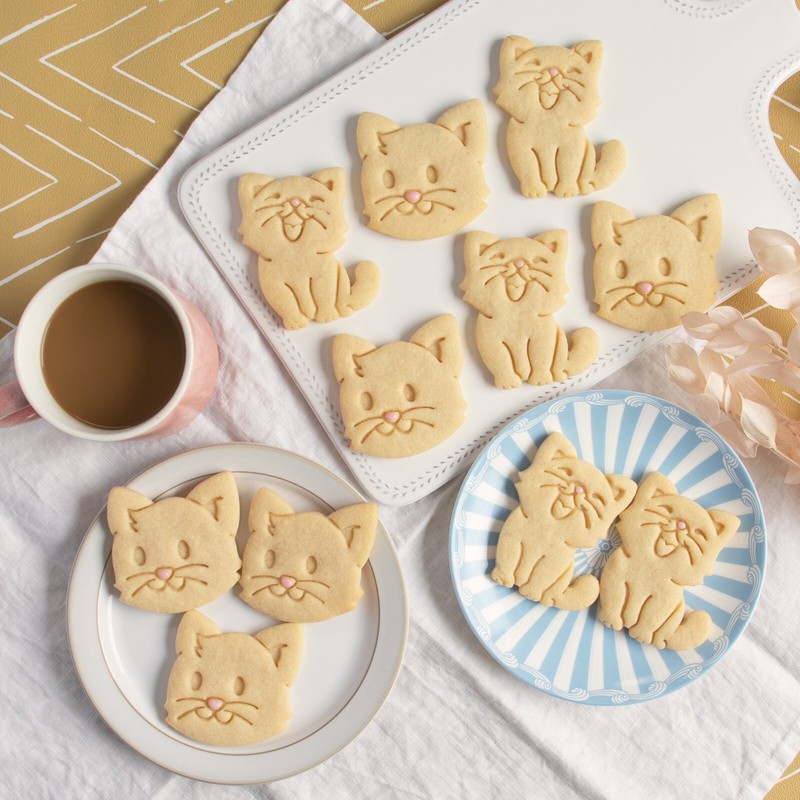 Set of 2 Happy Cat Cookie Cutters -kitten kitty birthday purrfect treat adoption gallery