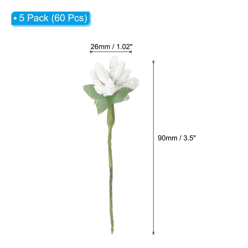 60 Pcs Artificial Flower Stamen Mini Berry Pick Bunch Fruit Floral Stamen White gallery
