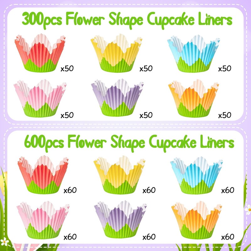 300pcs Flower Cupcake Liners - Easter Baking Cups, Spring Tulip Muffin Wrappers gallery