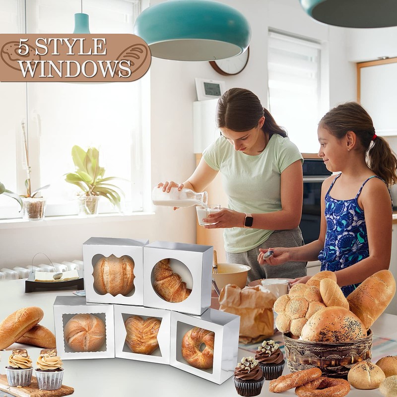 Bakery Boxes With Window 6x6x3 Inches Cookie Pastry Candy Donuts Silver 65 PCS gallery