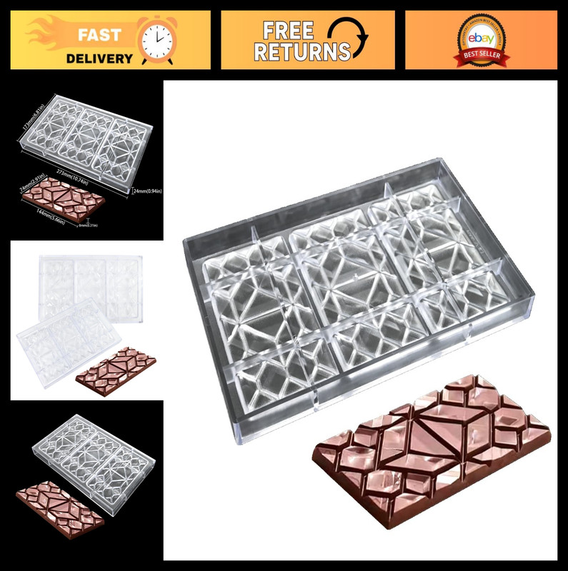 3D Rectangle Chocolate Molds – 3 Pack Durable Flexible Candy Moulds for Baking &