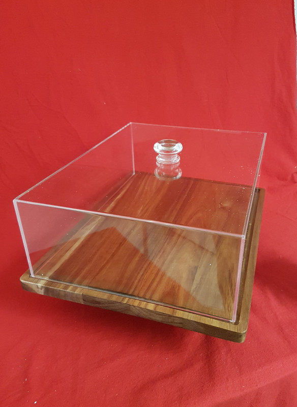 KRBNK 17" Rectangular Cake Stand. Acacia Wood Board & Base and Acrylic Lid. NEW. gallery