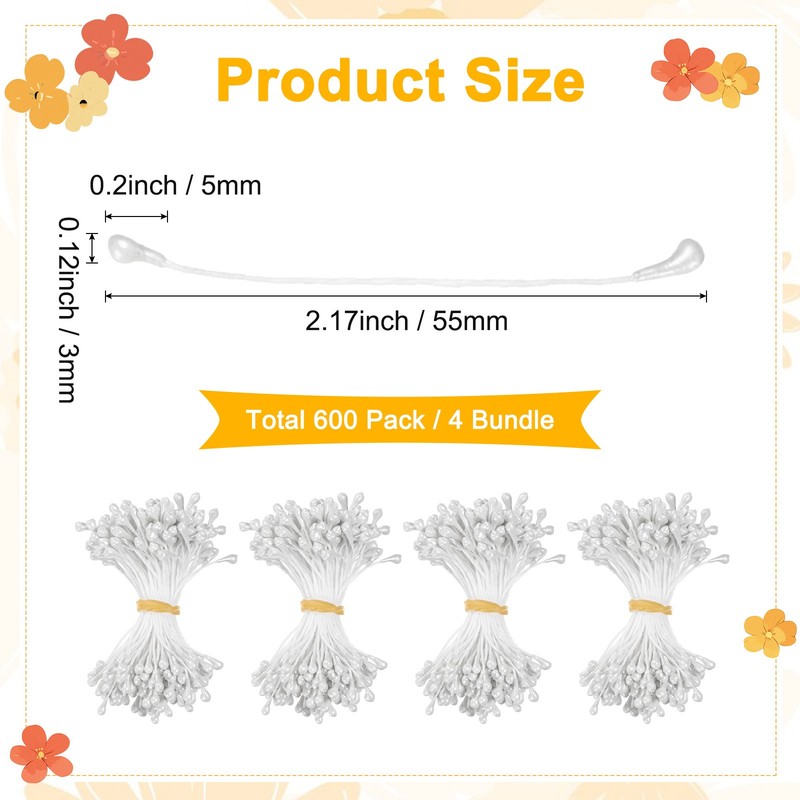 600-Pack 5mm Artificial Pearl Flower Stamens for DIY Crafts[White] gallery