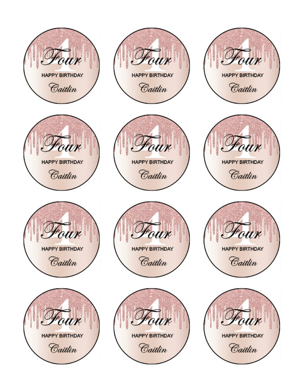 4th Birthday Edible Wafer Cake & Cupcake Toppers – Pink Birthday Cake Decoration