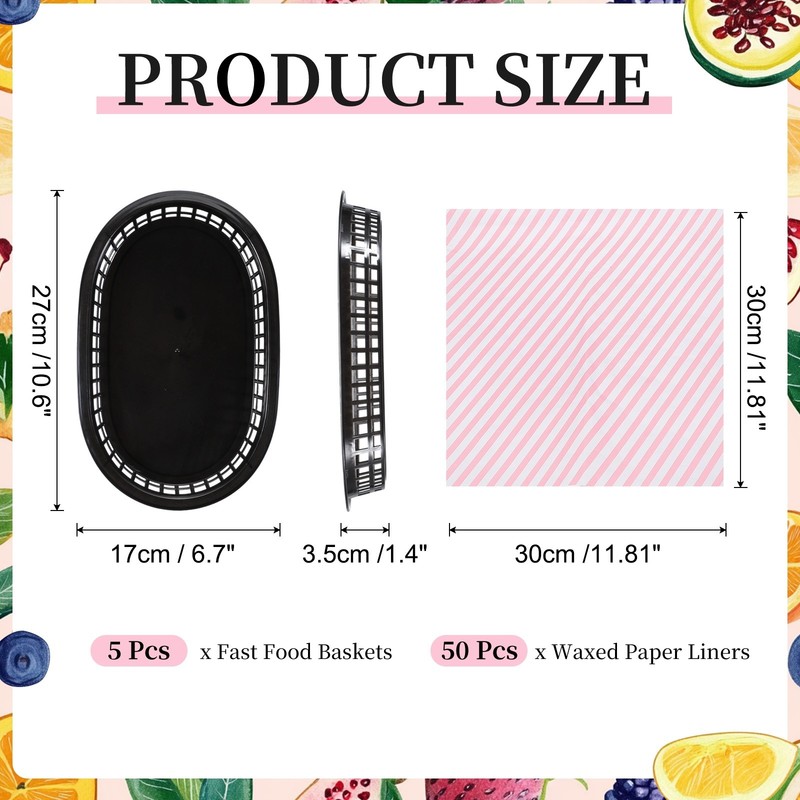 50pcs Twill Wax Paper Sheets with 5 Pcs Fast Food Baskets, Pink gallery