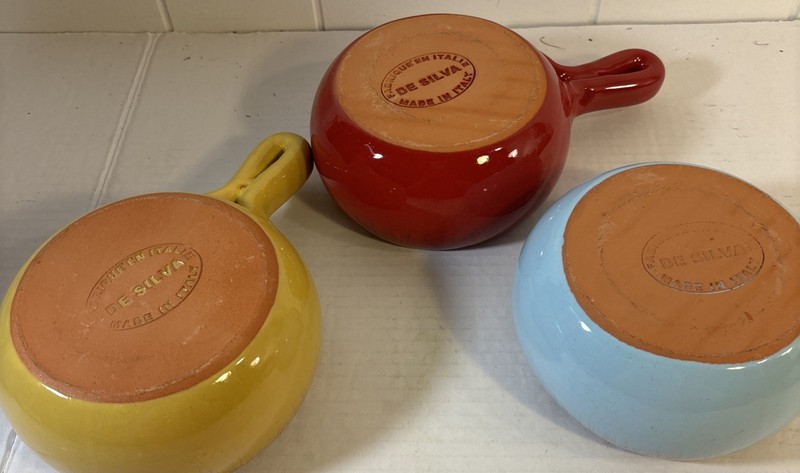 Set Of 3 De Silva Handmade Ceramic Cookware Bowls Blue Red Yellow Italy gallery