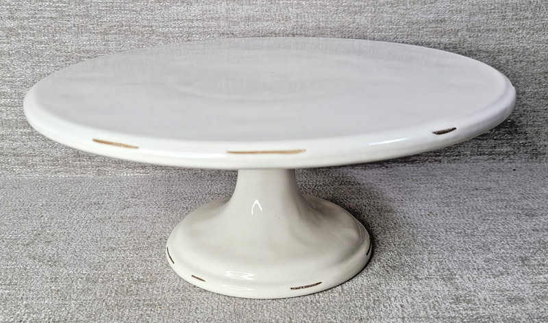 Pottery Barn Hand Crafted Portugal Cake Stand 12”x5” Farmhouse Chabby Chic