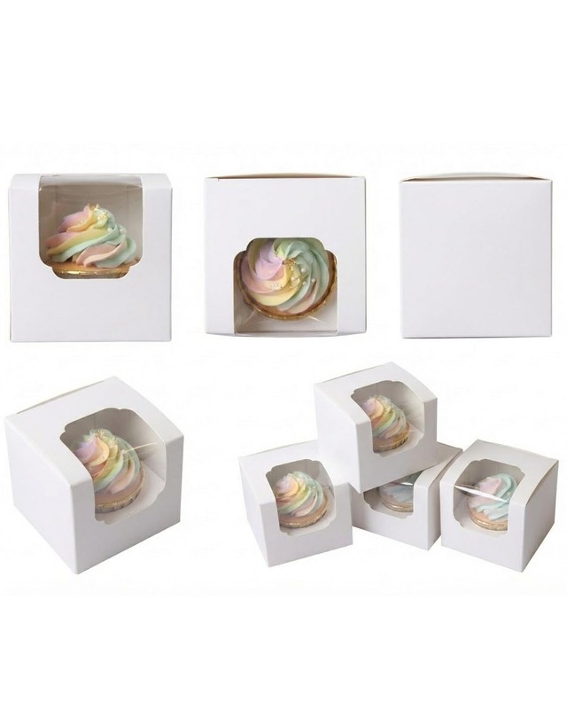 qiqee White Auto-pop up Cupcake Boxes Individual Cupcake 3.5x 3.5x 3.5inch 20... gallery